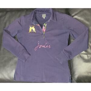 Ladies Joules Long Sleeve Polo Shirt US 10 UK 14 Embroidered Rugby Polo FADED